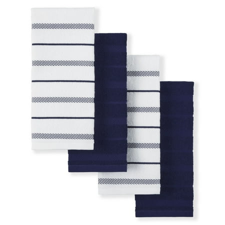 KitchenAid Albany Kitchen Towel 4-Pack Set, Cobalt Blue/White, 16"x26"