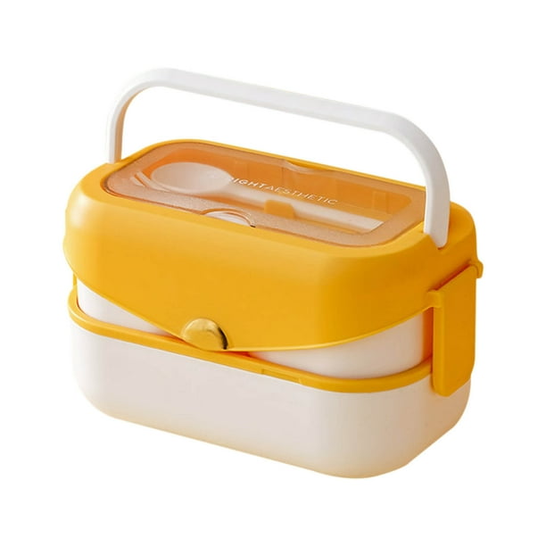 Large Lunch Box Double Compartmentalized Handle Lunch Box Large Capacity High Appearanceplastic Lunch Box with Spork