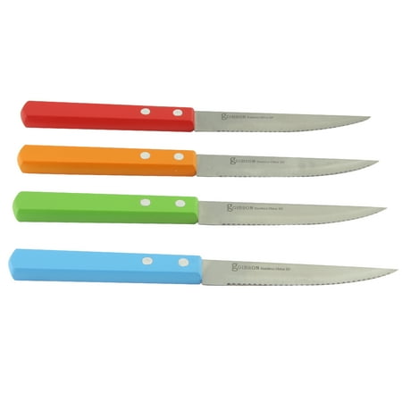 Gibson Home Redford 4-Piece Stainless Steel Steak Knives With Wooden Handles in Assorted Colors