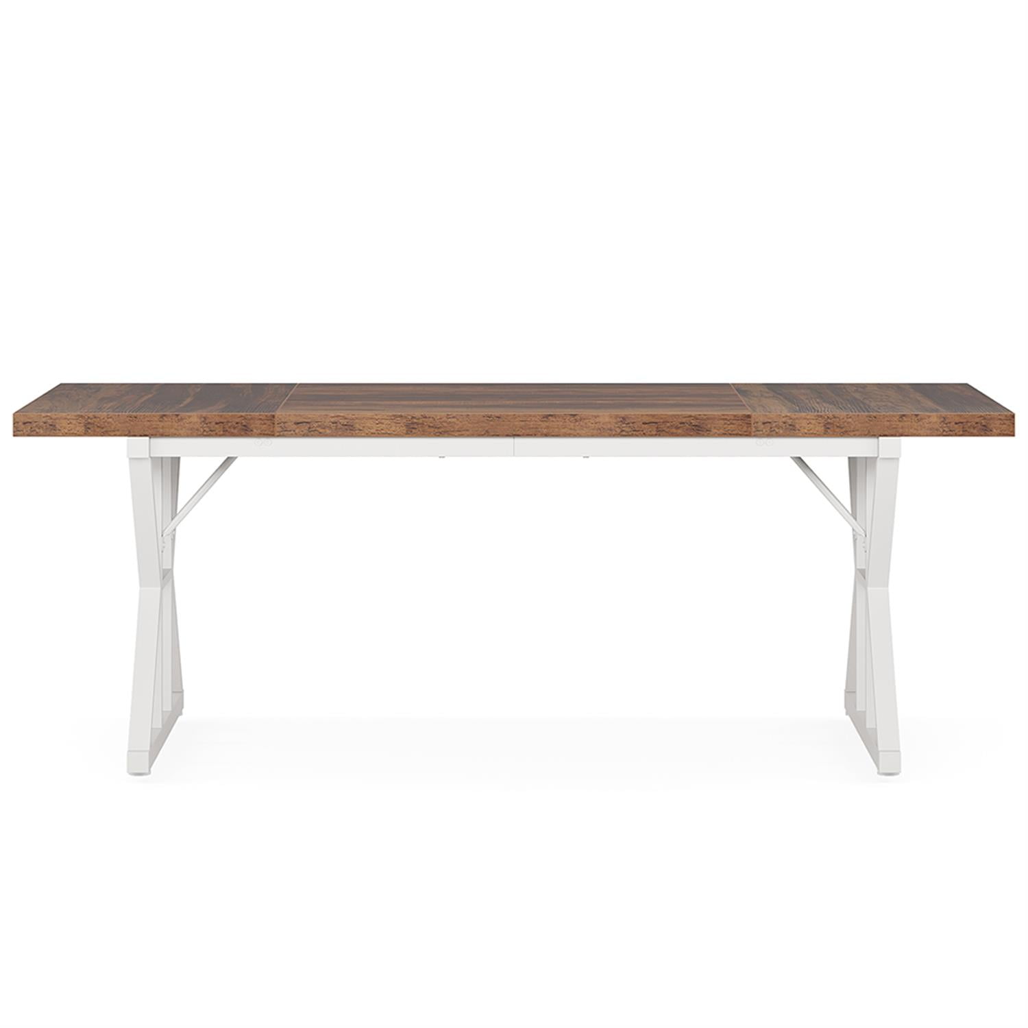 Demi Bonn 71" Farmhouse Dining Table, Wood Rustic Kitchen Table for 6 People, Large Rectangular Dinner Table for Dining Room, Home Office, Living Room Furniture, Brown & White