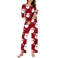 thumbnail image 3 of qolati Christmas Pajamas for Women Set 2 Piece Lounge Outfits Cute Santa Claus Print Long Sleeve Half Button Henley Pleated Sleepwear Long Pant Pjs Sets Red XXL, 3 of 5