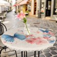 thumbnail image 3 of Blue Butterfly Elastic Fitted Round Table Cover Pink Flowers Waterproof Outdoor Tablecloth for Holiday Party, Picnic, Patio & Dining Fits Tables Up to 55"-60", 3 of 8