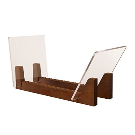 KAIU Vinyl Record Storage Holder - Stacks up to 50 Albums  7 or 12 inch LPs - Solid Wood Organizer with Clear Acrylic Ends - Display Singles in Stylish Modern Portable Record Stand - Vintage Brown