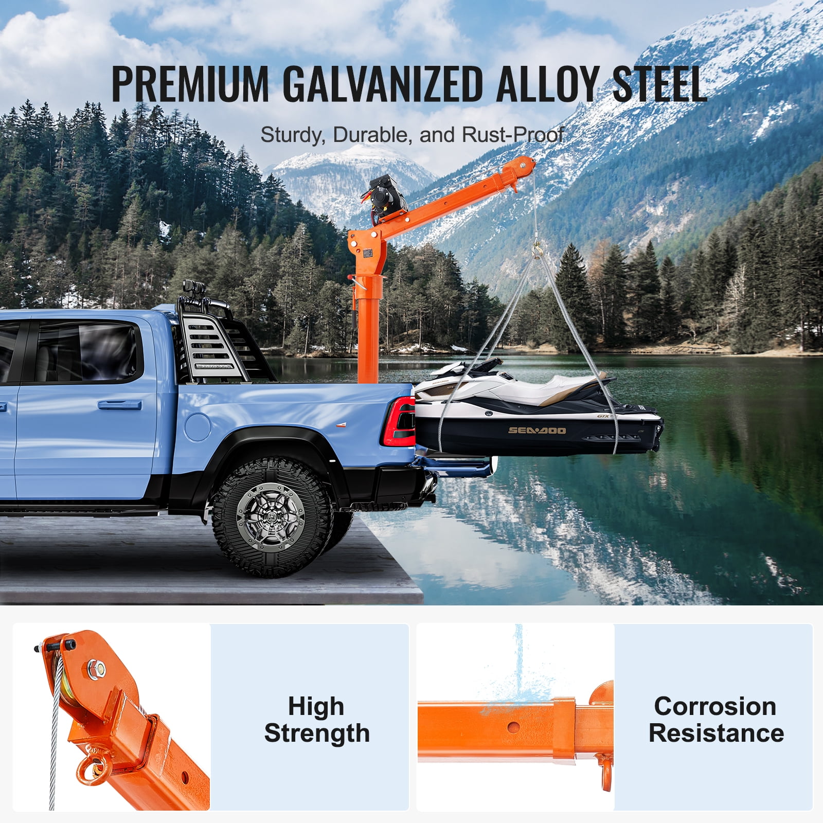 VEVOR Electric Pickup Truck Crane, 2200 lbs, Folding Truck-Mounted Bed Crane with Electric Winch 6000 lbs, Steel Pickup Truck Jib Crane Hoist 360° Swivel for Lifting Goods in Construction, Factory