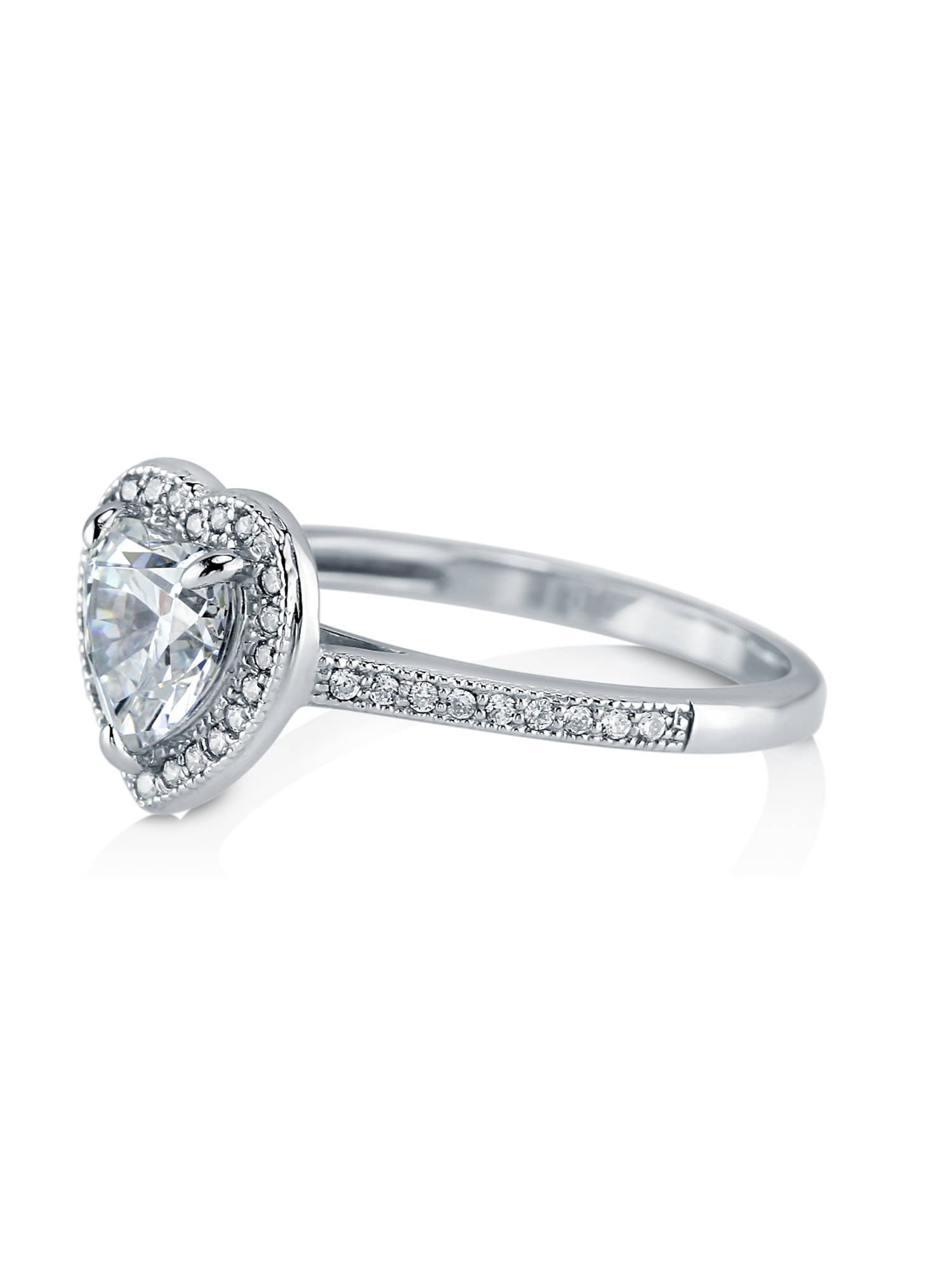 BERRICLE Sterling Silver Halo Wedding Engagement Rings Heart Shaped Cubic Zirconia CZ Heart Promise Ring for Women, Rhodium Plated Size 5.5