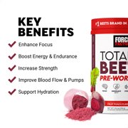 Force Factor Total Beets Pre Workout Powder, Nitric Oxide Booster with Beetroot Powder for Energy, Blood Flow & Pumps, Fruit Punch, 30 Servings