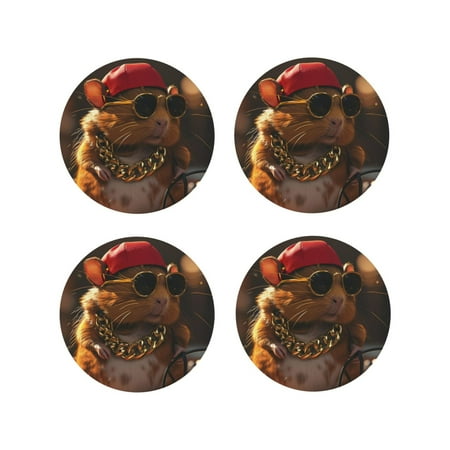 

Leather Coasters with Heat-resistant for Drinks Hip-Hop Guinea Pig. -标题2 Round Shape
