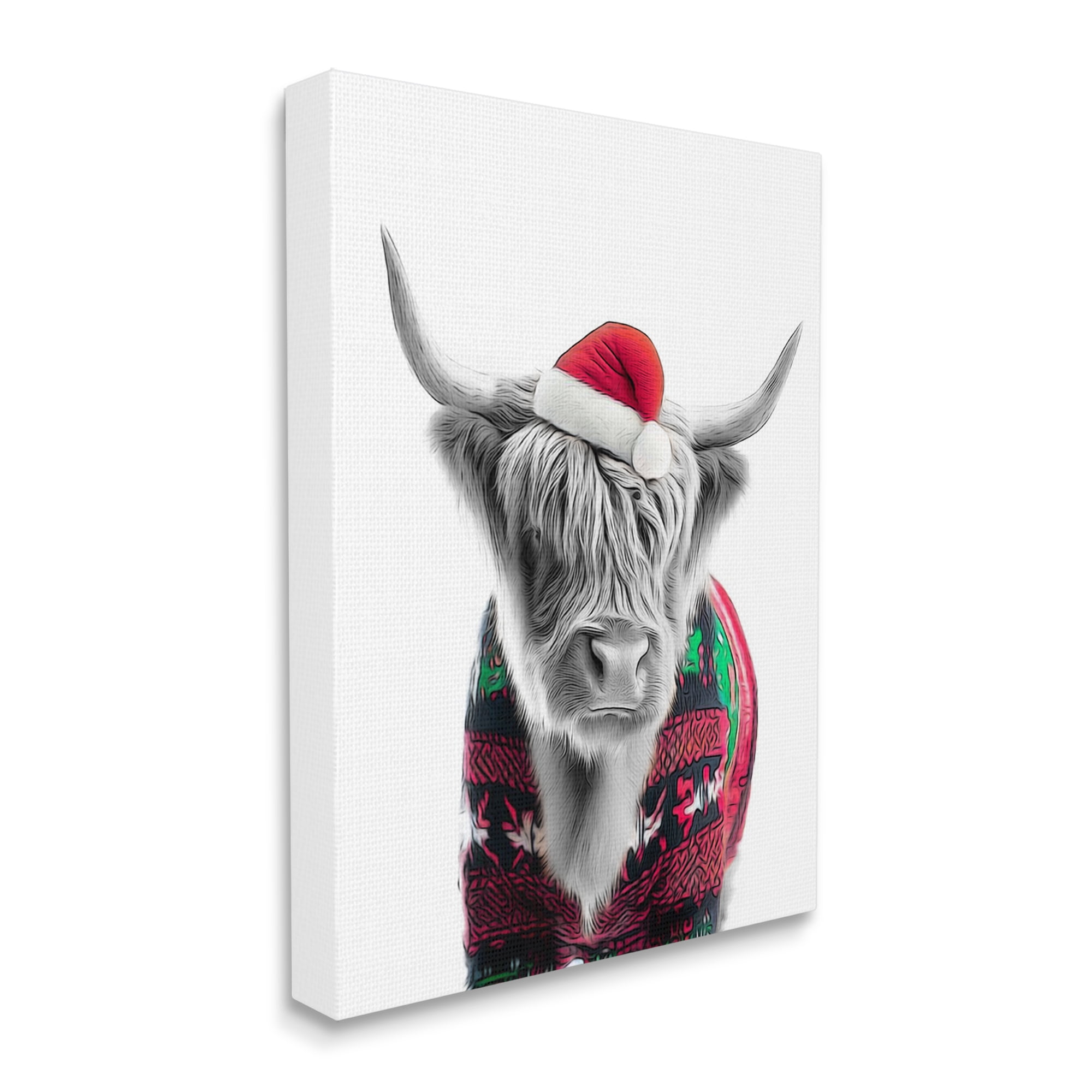 Stupell Industries Cow in Christmas Sweater Holiday Painting Gallery Wrapped Canvas Art Print Wall Art, 30 x 40