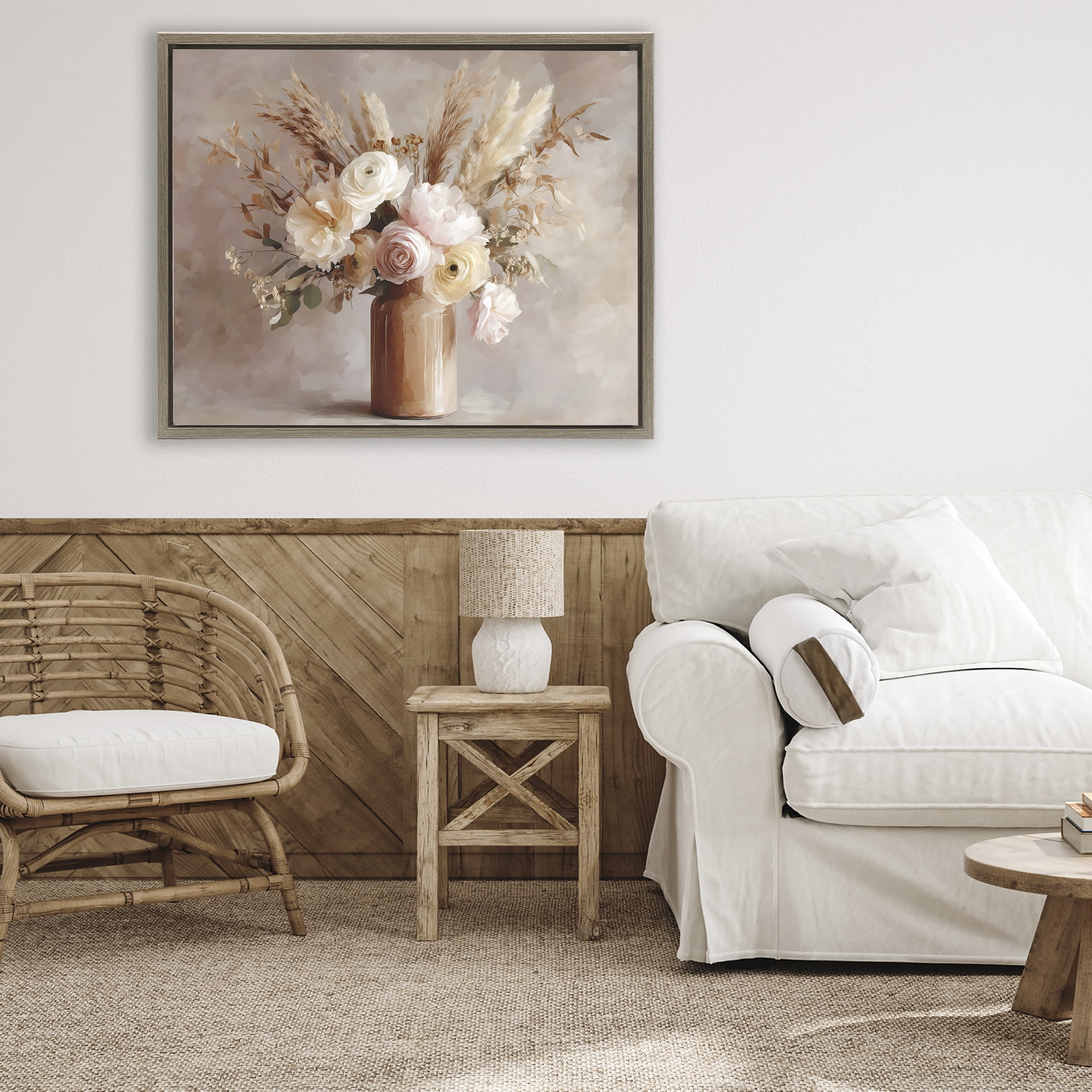 Stupell Industries Elegant Wheat Bouquet in Vase Brown Framed Floater Canvas Wall Art, design by Franklyn Gregory