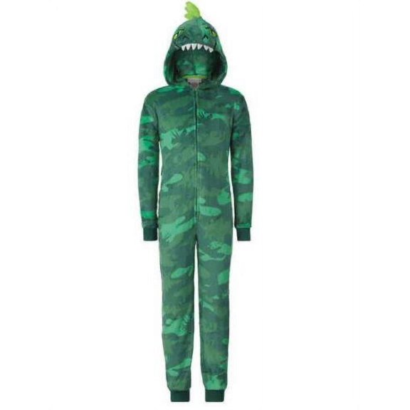 Saint Eve Boys' Hooded Fleece Sleeper 1-Piece Pajamas, Green Dino Camo XS 5/6