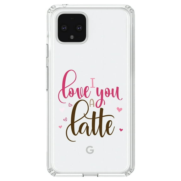 DistinctInk Clear Shockproof Hybrid Case for Google Pixel 4 (6.1" Screen) - TPU Bumper Acrylic Back Tempered Glass Screen Protector - I Love You A Latte