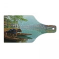 thumbnail image 1 of East Cutting Board, Old Chinese Suburbs Lake Canal with Wood Boats Foggy Eastern Rural Scene Art, Decorative Tempered Glass Cutting and Serving Board, Wine Bottle Shape, Multicolor, by Ambesonne, 1 of 1