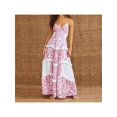 thumbnail image 2 of Pink Floral Patchwork Maxi Dress With Lace Ruffles Boho Spaghetti Strap Deep V-Neck Sundress, 2 of 6