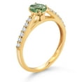 thumbnail image 3 of Gem Stone King 10K Yellow Gold Green Sapphire and White Lab Grown Diamond Engagement Ring for Women (0.73 Cttw, Oval 6X4MM, Gemstone September Birthstone, Size 5), 3 of 4