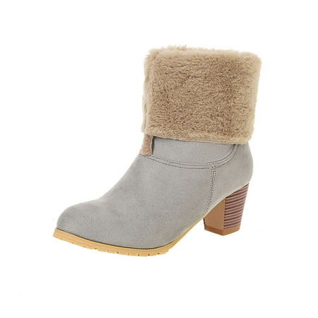 

jsaierl Two Wear Woolen Short Boots Thick High-heeled Mid-tube Boots Ladies Cotton Boots