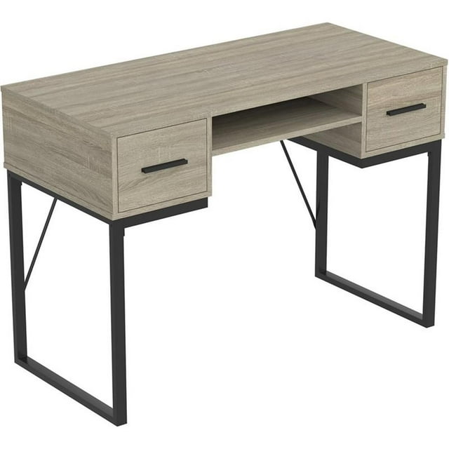 Pemberly Row 42.5"L 2-Drawers 1-Shelf Black Metal Computer Desk in Dark Taupe