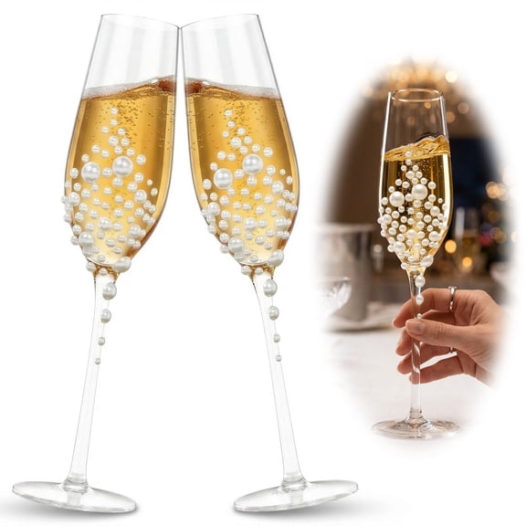 Fkszll Champagne Flute Bride and Groom Wedding Toasting Champagne Glasses Set of 2 Fkszll Fkszll Embellished with Pearl Wedding Engagement Christmas Present for Couple
