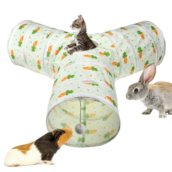 Vehomy Bunny Rabbit Tunnels Rabbit Cat 3 Way Collapsible Tunnel with Cute Carrot Patterns Small Pet Hideout Activity Tunnel Tube Toy for Bunny Kitten Cat Dwarf Guinea Pig