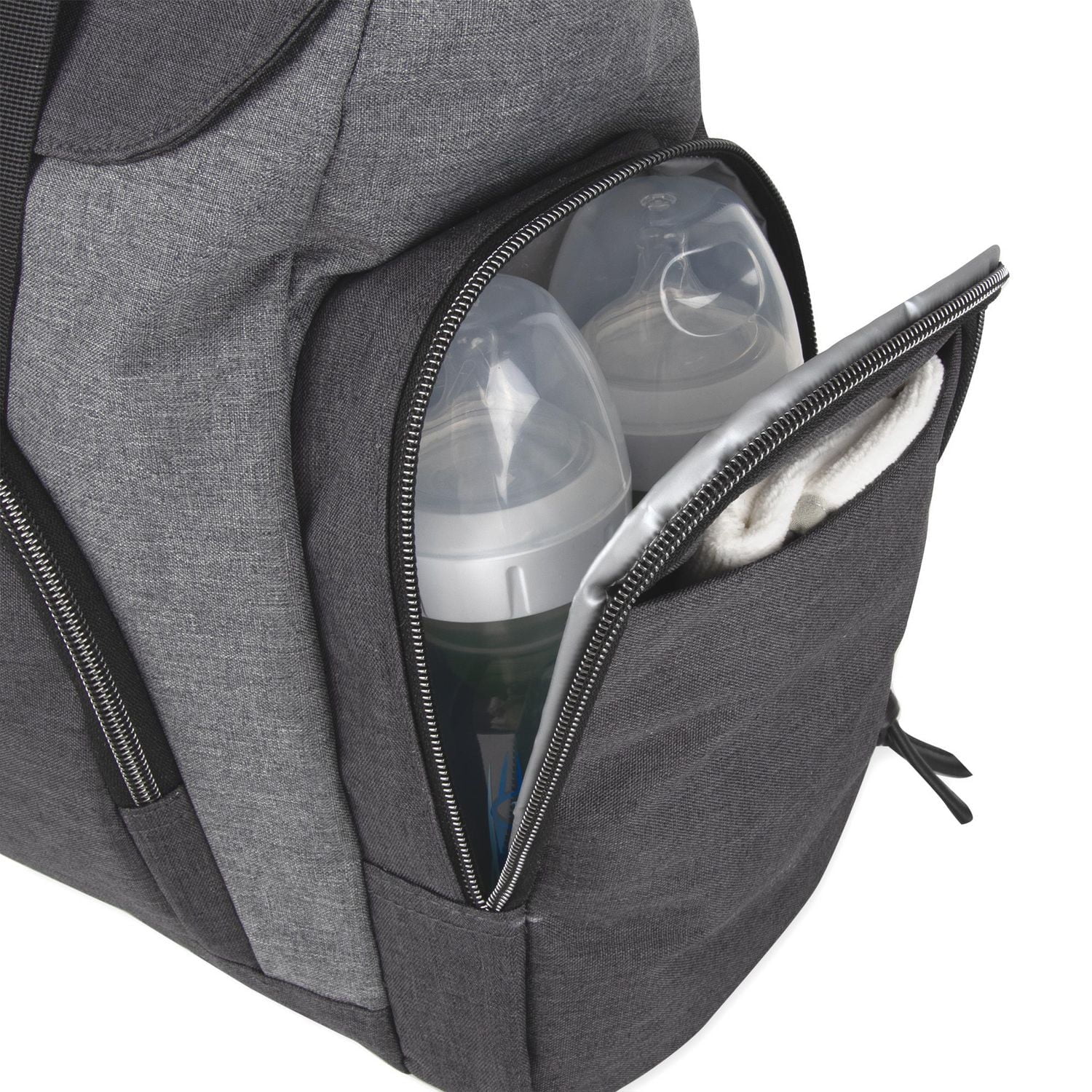 Baby Essentials 2 in 1 Convertible Multi-Pocket Baby Diaper Duffle Bag Tote with Magnetic Closure, Insulated Bottle Pockets, Foldable Diaper Changing Pad and Removable Shoulder Strap, grey, 14 pockets