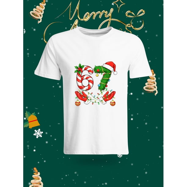 Stylish and Personalized No. 67 Baseball Element Christmas Style Men's T-Shirt Comfortable and Versatile Casual Top This T-shirt features a unique design with the number 67 and cross baseball bats, d