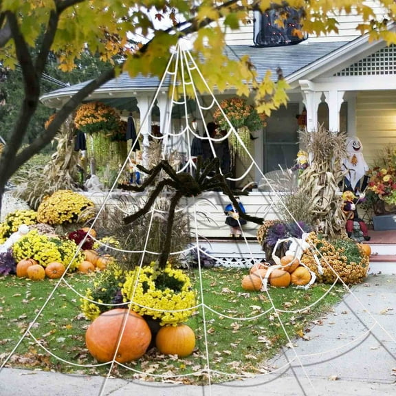 XEOVHV Halloween Decor Outdoor 98'' Halloween Spider Web Decor 35'' Scary Giant Spider 200 Small Fake Spiders 60g Stretch Cobwebs Spider Webs Halloween Decorations for Outside Yard Garden Lawn Party