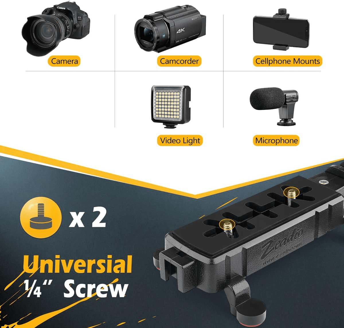 Zeadio Handheld Camera Stabilizer with Tripod, Compatible with Cameras, Camcorders, Action Cameras, Smartphones
