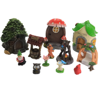 3Dstereo 13” Mossville Village Fairy Garden Statues, Sculpted 13 Count