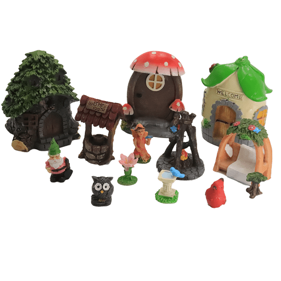 3Dstereo 13” Mossville Village Fairy Garden Statues, Sculpted 13 Count
