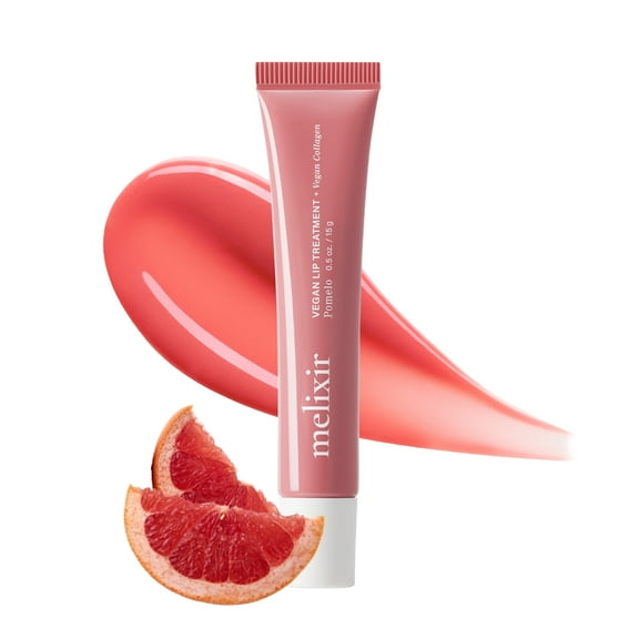 Melixir Vegan Lip Treatment (3 Pomelo), Sheer Tinted Lip Balm for Instant Hydration & Shine, Moisturizing Lip Gloss, Infused with Vegan Collagen & Jojoba Oil, Cruelty-Free, Korean Skincare(0.5oz/15g)