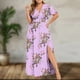 thumbnail image 1 of Puntoco Vestido De Manga Corta Con Cuello En V, Vestido Casual De Talla Grande Con Cintura Estampada De Manga Corta Para Mujer, Estampado No Posicionado Morado Xl, 1 of 5