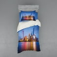 thumbnail image 1 of Urban Duvet Cover Set, City Skyline of Shanghai China on Huangpu River Dusk Famous Travel Destination, Bedding Set with Shams and Fitted Sheet, 3 Sizes, by Ambesonne, 1 of 3