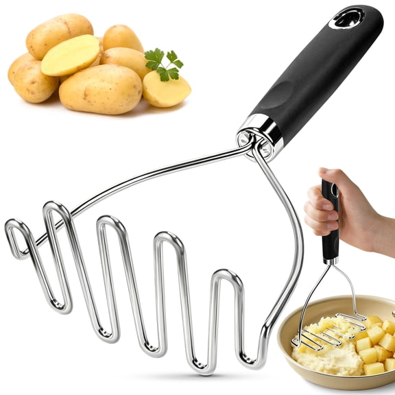 Gimgong Potato Masher, Large Heavy Duty Stainless Steel Mashed Potato Masher Kitchen Tool, Professional Metal Wire Smasher for Bean, Avocado, Vegetable-9.64 inch (Silver)