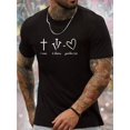 thumbnail image 1 of Cross, Nails, Heart Element Print Slim Fit Short-sleeve, Simple T-shirt For Summer, Men's Round Neck Short-sleeve T-shirt, Casual T-shirt, Casual Comfortable Top, 1 of 7
