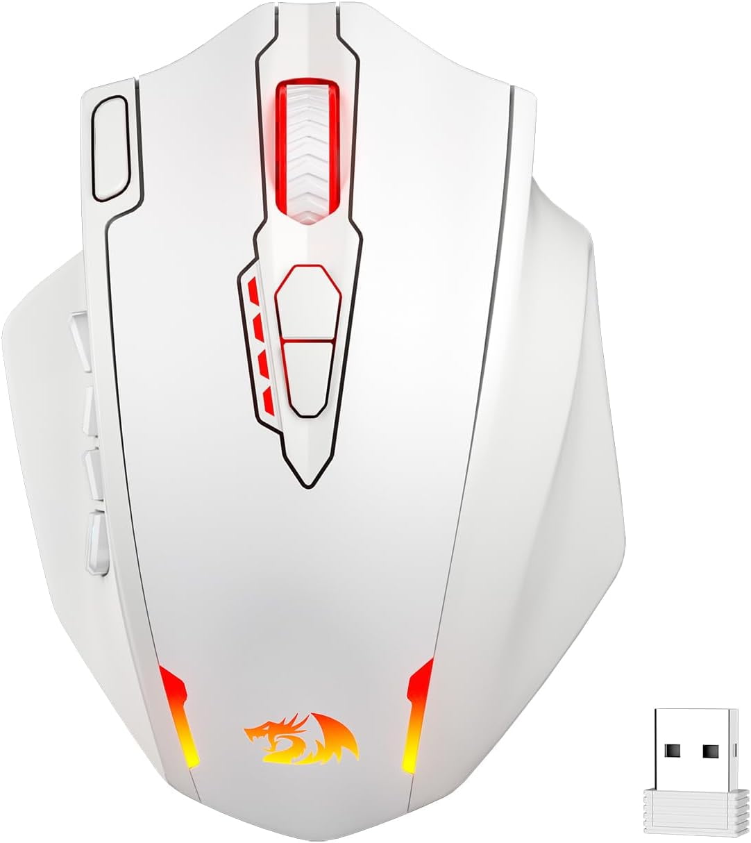 Redragon M913 Gaming 16000 DPI Wired 2.4Ghz Wireless RGB Optical Gamer Mice 16 Programmable Buttons, Black/White Mouse