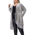 thumbnail image 4 of Cárdigan de mujer plus size Agnes Orinda con volantes, asimétrico, de frente abierto, chaquetas largas de terciopelo 2X plateado, 4 of 6