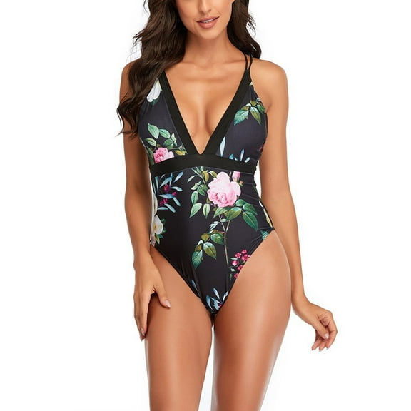 Tejiojio Clearance Sale Women's Swimsuit Womens Swimwear Tankini Tops Ladies Fashion Leaves Flowers Print Jumpsuit Minimalistic Funny Hollow Out Ladies' One-piece Swimsuit