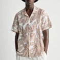 thumbnail image 2 of Camisas De Mezclilla Para Hombre Camisa informal con estampado Floral de solapa suelta para hombre, puños de manga corta con botones, camisa Floral estilo puerto, Top de verano hawaiano (Beige, 3XL), 2 of 3