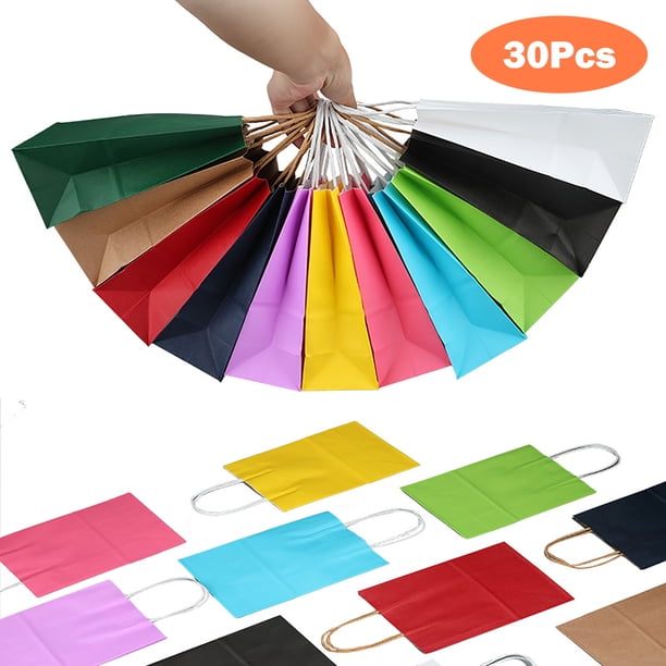 Bolsas de papel Kraft 30 piezas Bolsas de regalo de colores con asas - Color aleatorio Ndcxsfigh Libre de BPA