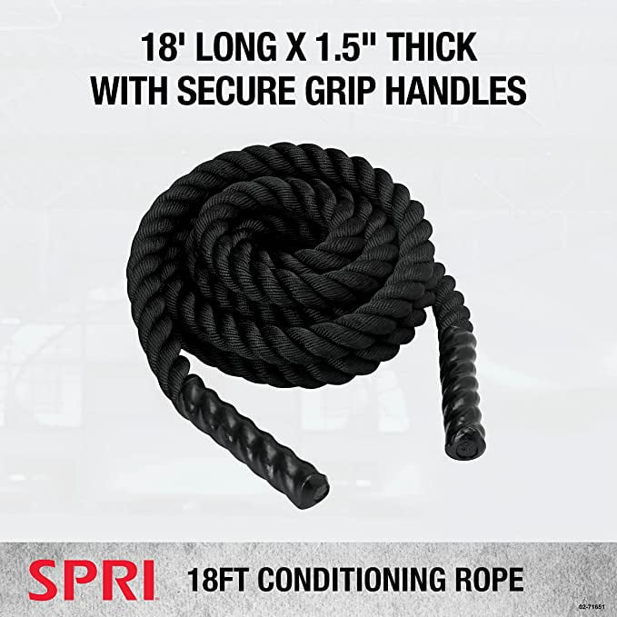 SPRI Battle Rope - Weighted Rope for Strength Training,Durable Conditioning Rope - 18ft Long with 1.5" Thickness,Black