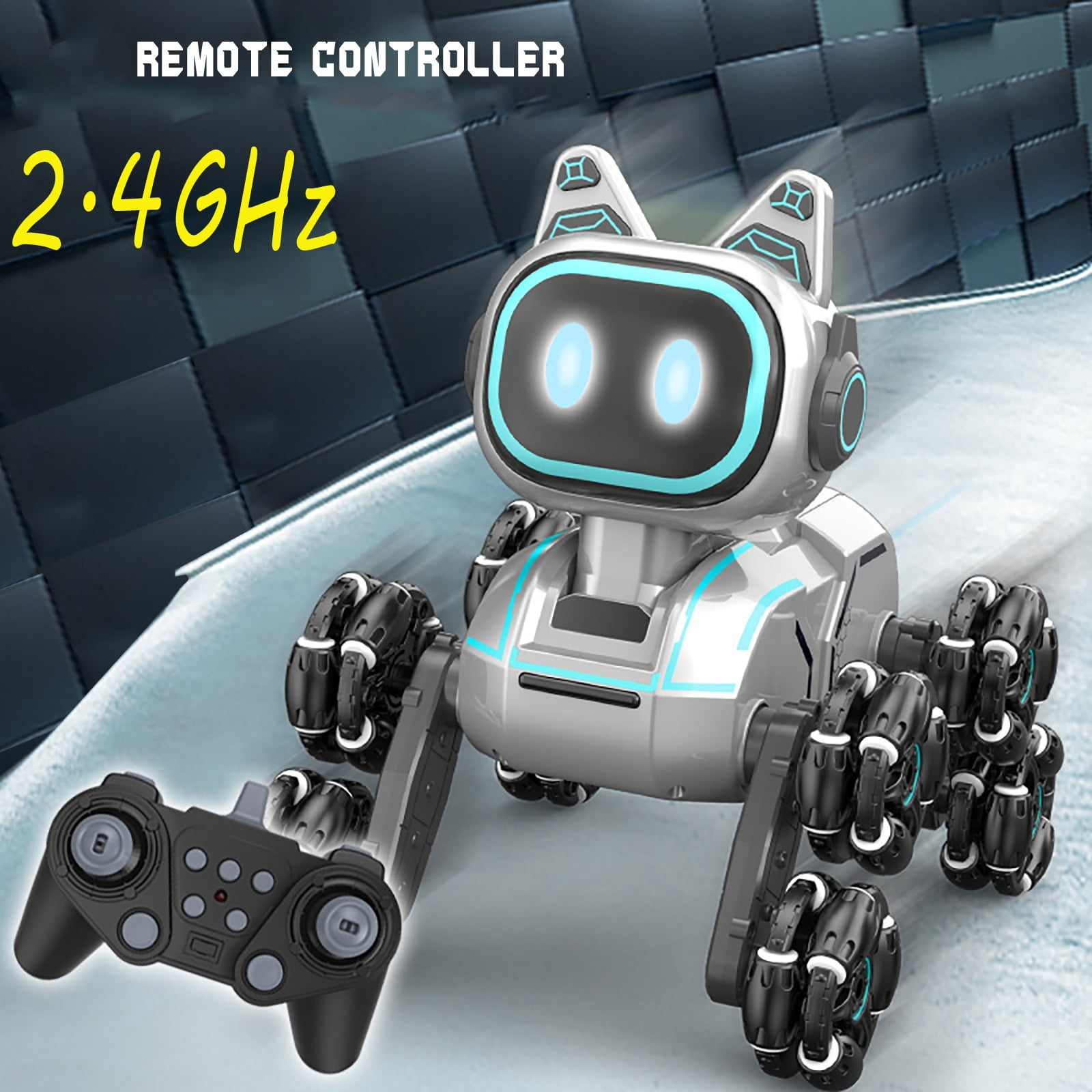 Burufy Rc Robot Dog Toys for Kids, Intelligent Robot Toys with Light & Sound, 8WD Stunt RC Dog Robot Toy Gift for Boys Girls