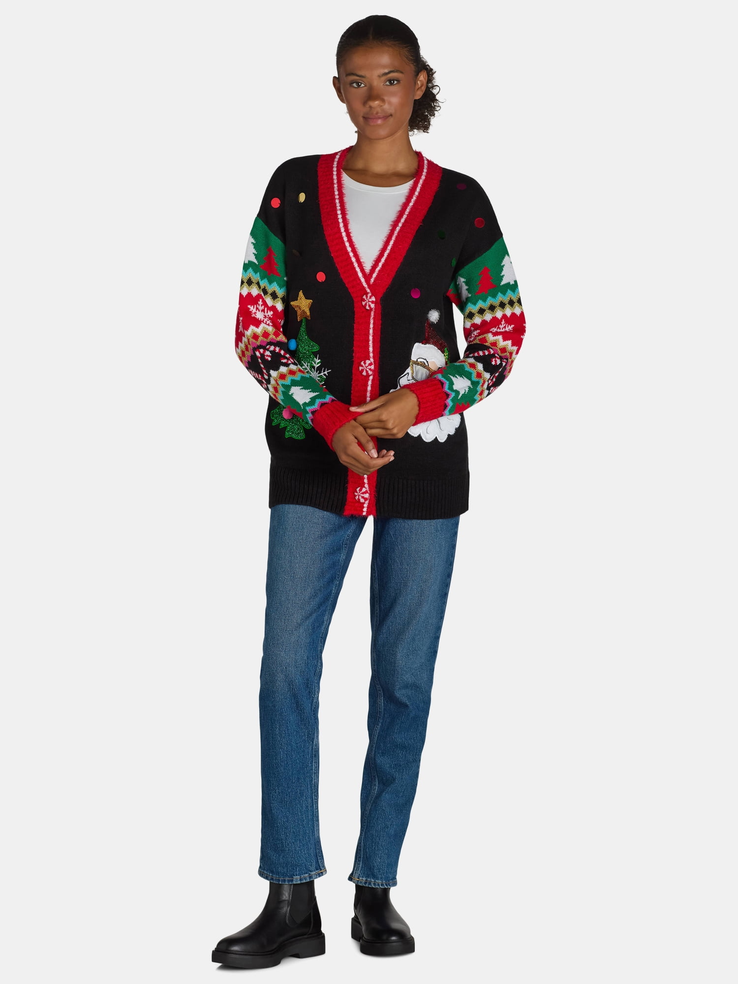 Holiday Time Embellished Cardigan Sweater, Women's, Sizes XS-XXXL