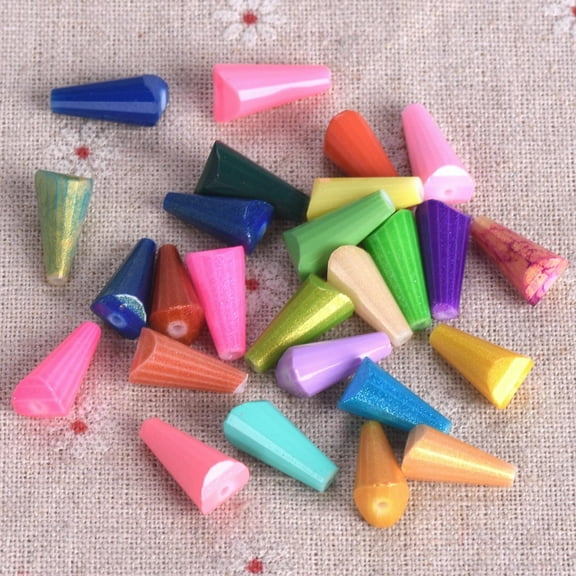 U8MO 20pcs 15x8mm Drop Cone Faceted Coated Opaque Glass Loose Beads For DIY Jewelry-Random Mixed