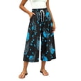 thumbnail image 6 of ZToonmas Women's Print Drawstring Waist Culottes Loose Wide Leg Cropped Pants with Pockets for Summer Casual Wear, 6 of 7