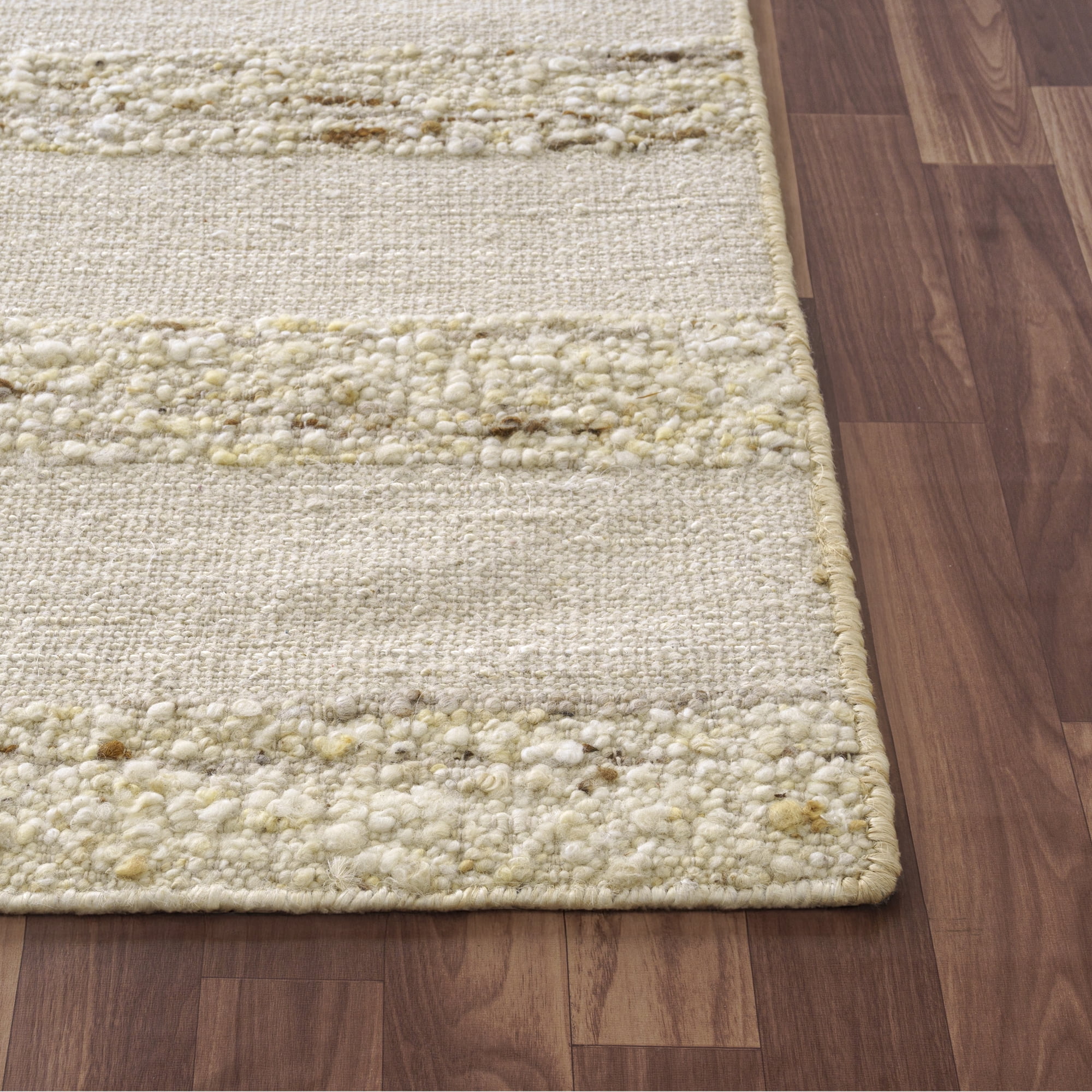 Ox Bay Hayden Checkered Farmhouse Wool Hand-Woven Indoor Runner Rug, Ivory/Natural, 2'6" x 8'