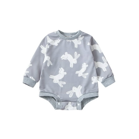 

Franhais Easter Infant Baby Boys Romper Rabbit Print Long Sleeve Crew Neck Jumpsuits Spring Autumn Casual Baby Bodysuits