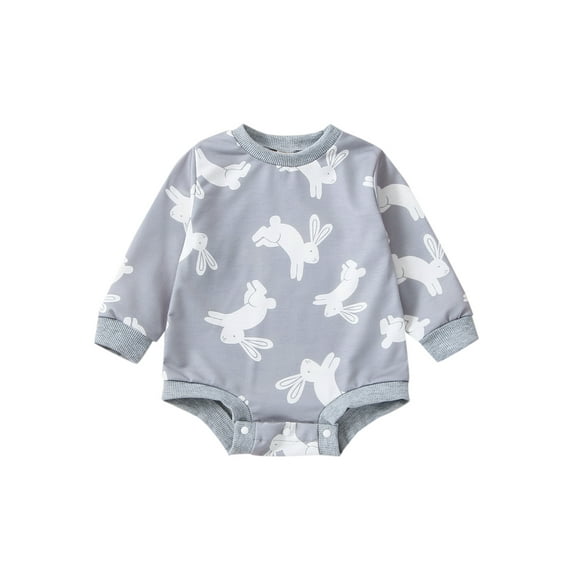 Bagilaanoe Newborn Baby Boy Easter Rompers Rabbit Print Long Sleeve Bodysuits 3M 6M 12M 18M Infant Casual One Piece Short Jumpsuit
