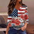 thumbnail image 5 of Wutalume Women's 3/4 Sleeve American Flag Top - Stars and Stripes Independence Day Print V-Neck T-Shirt, 4th of July Outfits for Women, 3/4 Length Sleeve Womens Tops,Multicolor XL, 5 of 7