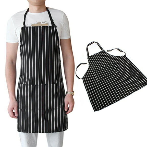Cheers.US Adjustable Bib Pinstripe Apron with 2 Pockets, Unisex Cooking Kitchen Aprons for Chef Couple BBQ Painting