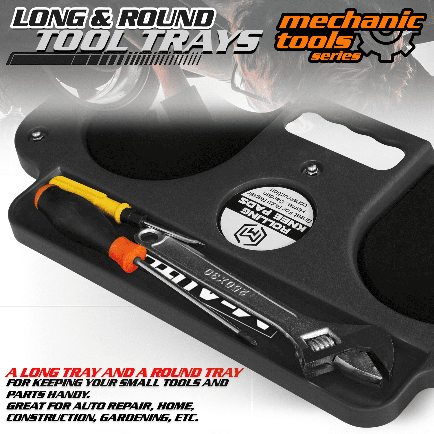 M-AUTO Rolling Plastic Knee Creeper, Tool Tray Holder Multifunctional Sliding Rolling Knee Pads, 200 lbs Capacity - Black