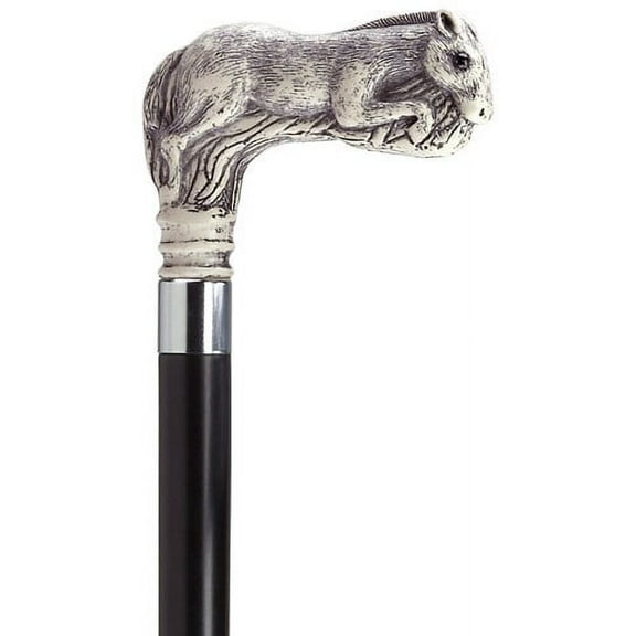 Walking Cane Scrimshaw Running Horse Derby Cane Black Shaft
